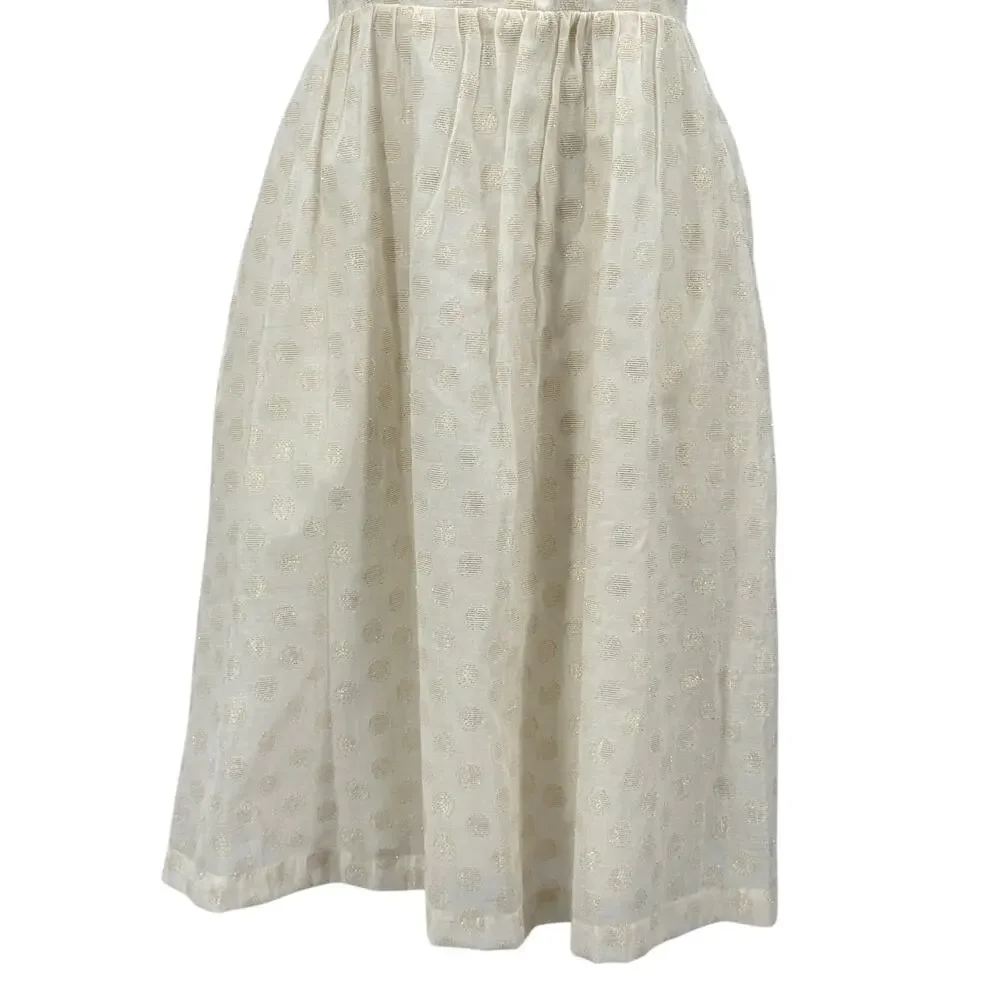 Maeve Polka Dot Dress Women SZ M White Gold Metallic Boho Cottagecore Chic Soft